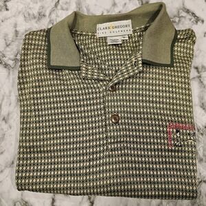 Clark & Gregory Golfwear Green And Tan Plaid Pattern‎ AOP Polo XL Jamaica ACI